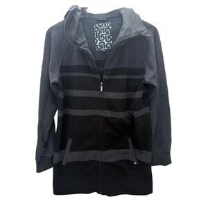 Burton Full Zip Hoodie Mens Medium Gray Black Striped Skate Snowboard Jacket
